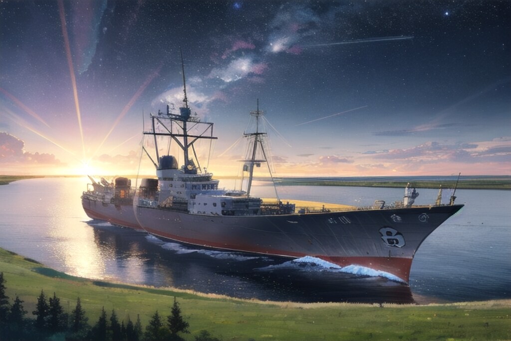 軍艦と星空