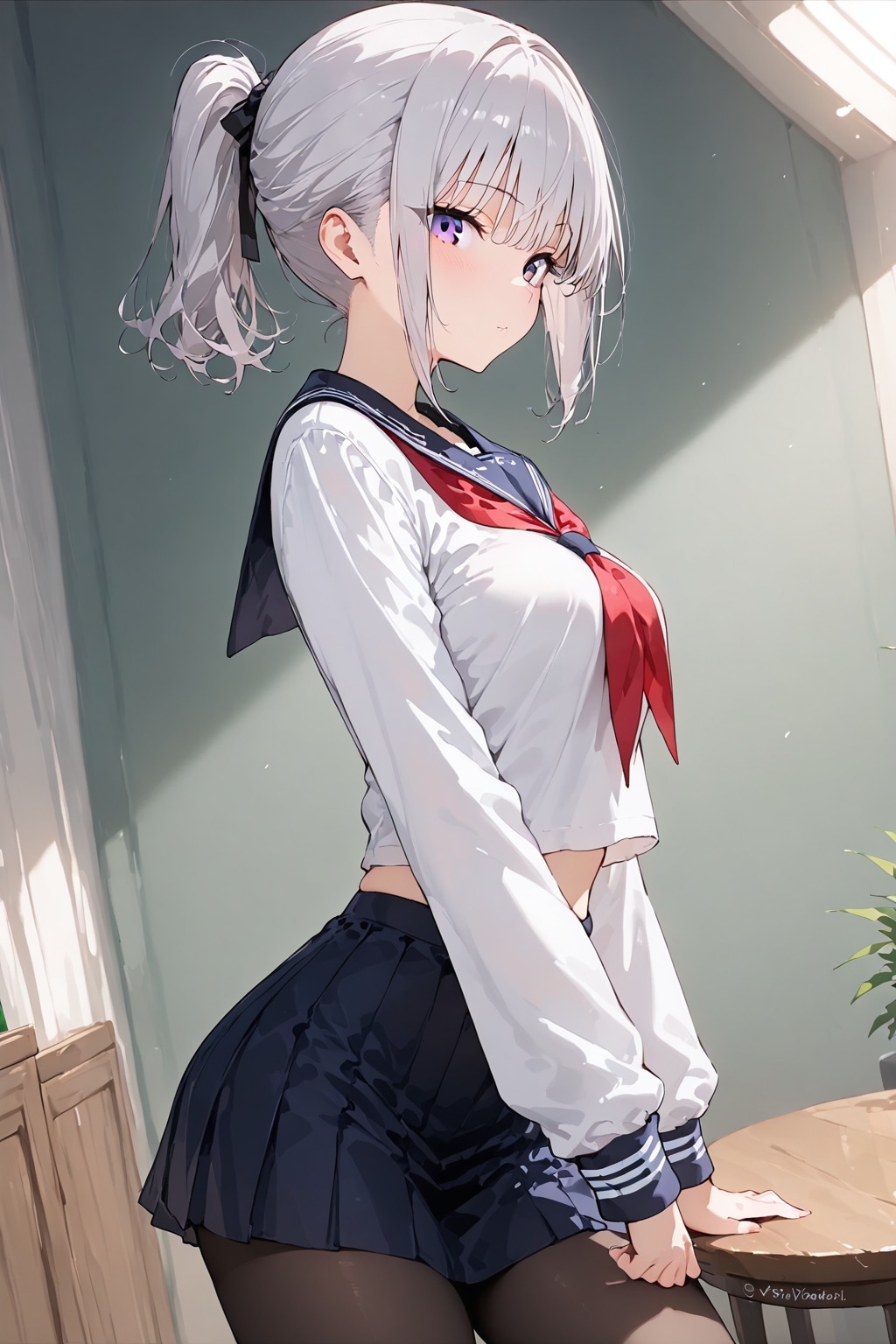 (1049)銀髪ちゃんセーラー服