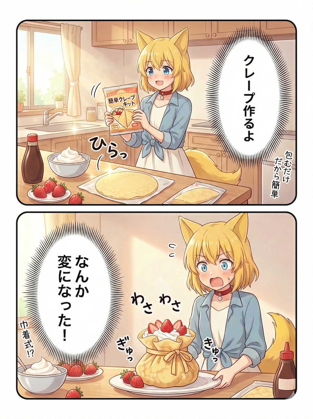 クレープ生地の焼き色が油揚げに見えてきて餅巾着が無性に食べたいと考えていたキツネ