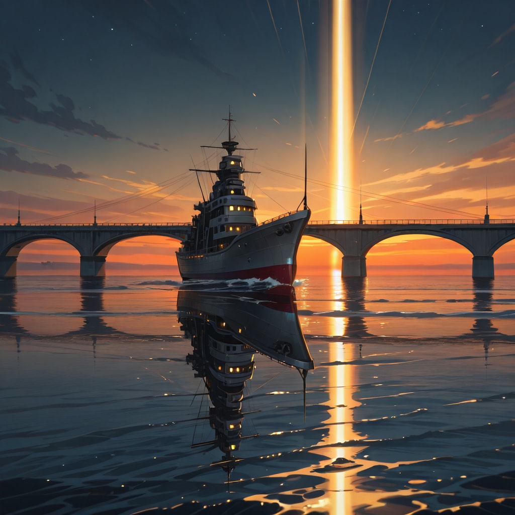 軍艦と夜空