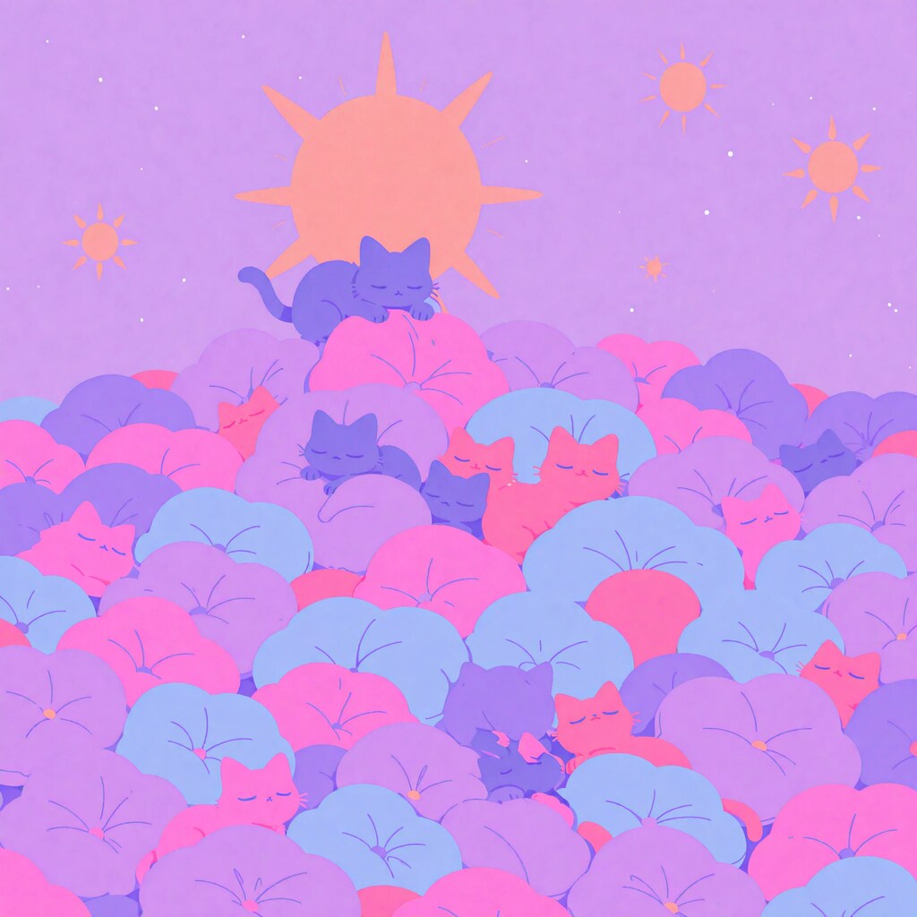 クッションに埋もれる猫たち