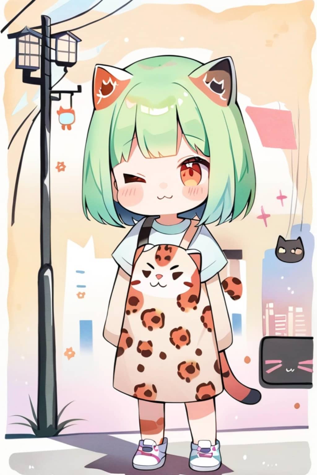 猫と緑髪ちゃん