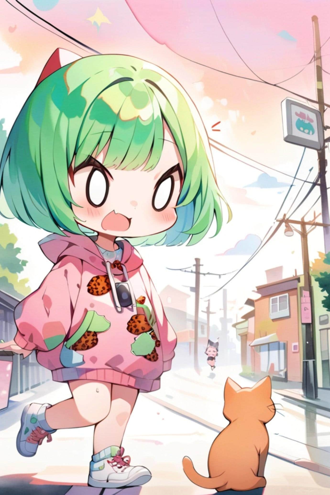 猫と緑髪ちゃん | の人気AIイラスト・グラビア