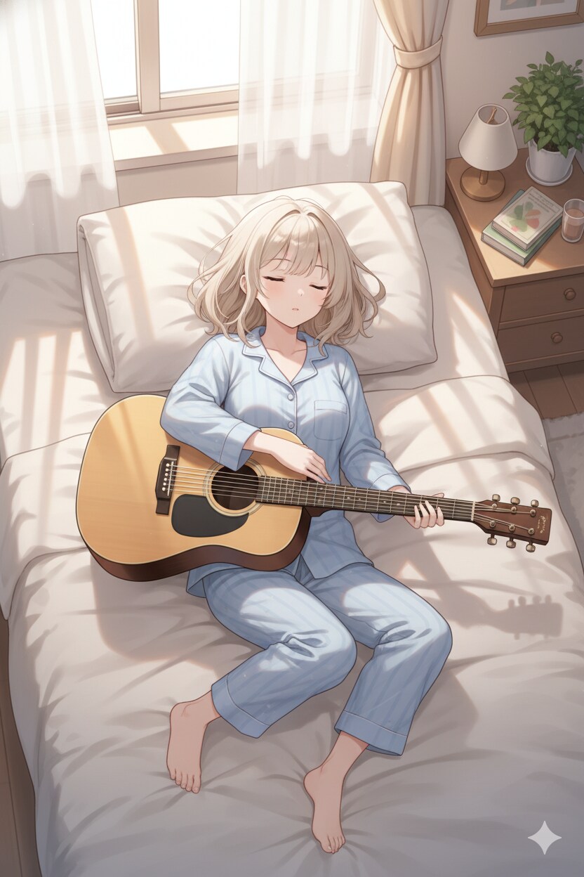 寝る時もギターと一緒 | の人気AIイラスト・グラビア