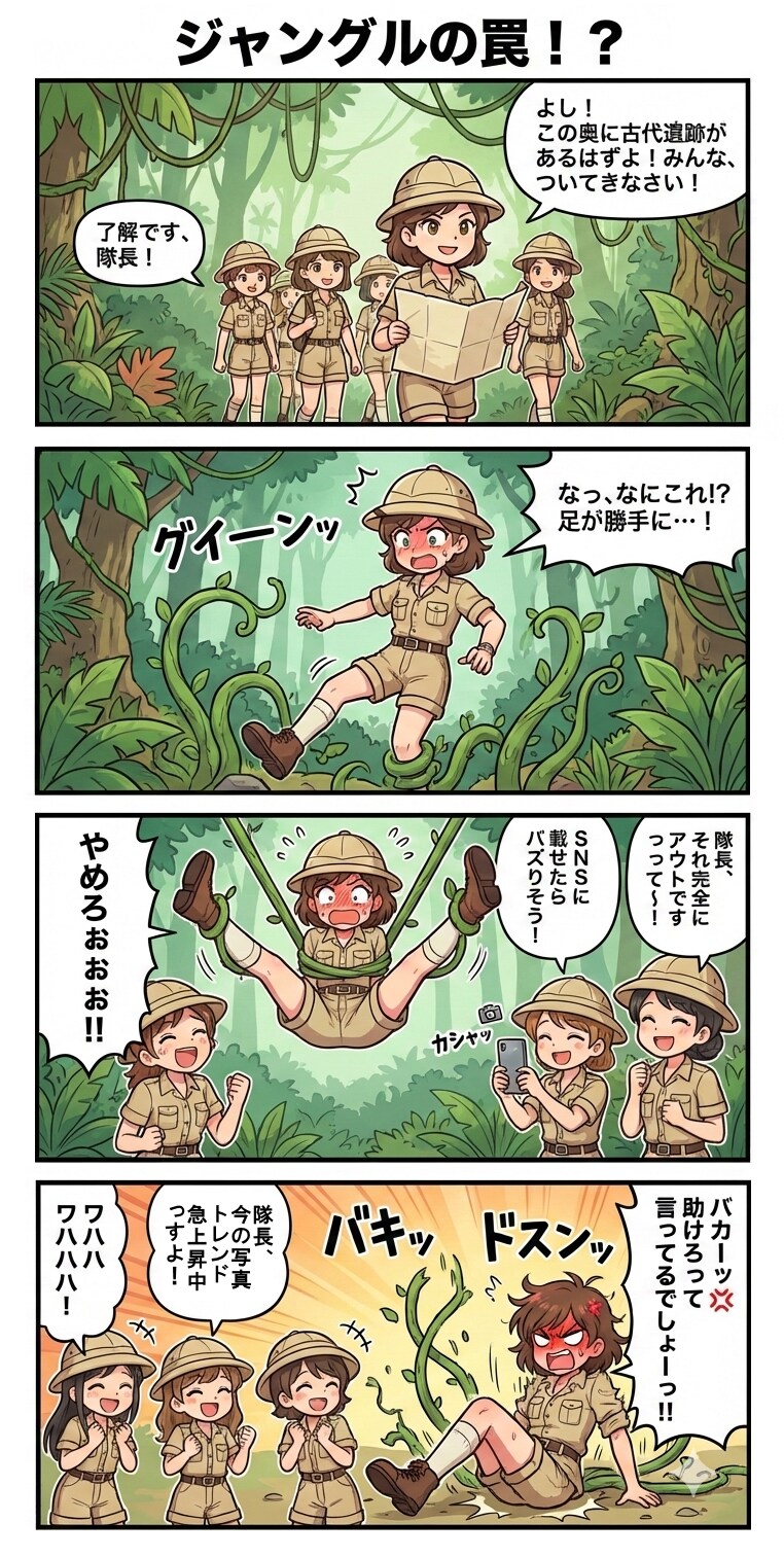 ジャングルの罠！？（四コマ漫画【たた８】１８の１） | の人気AIイラスト・グラビア