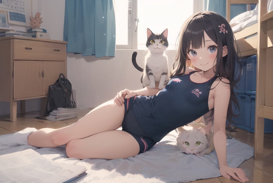 猫と競泳水着少女 : 2023.10.25