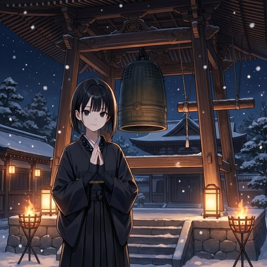 除夜の鐘と僧侶さん