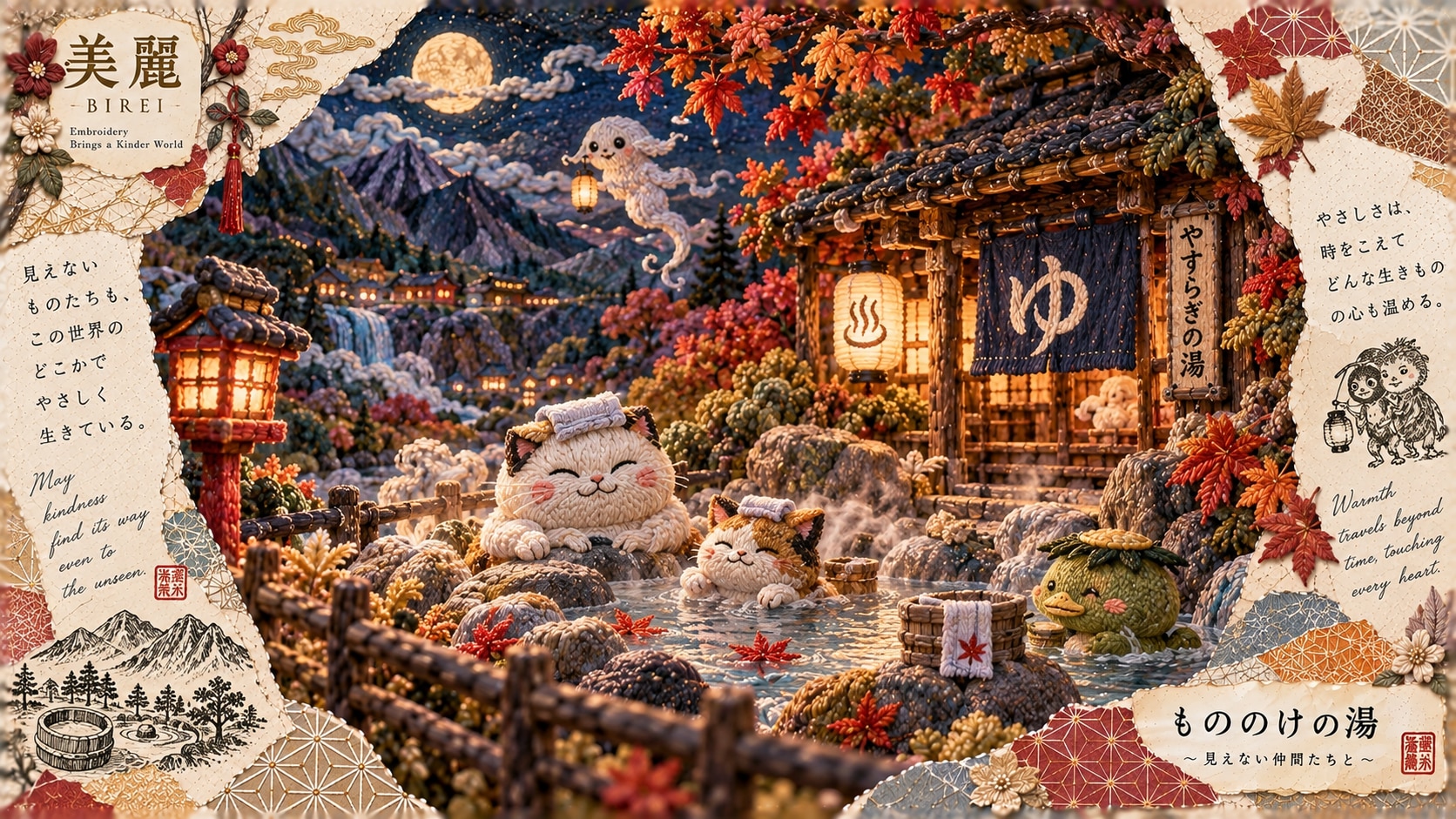Moonlit Yokai Onsen — Warmth for the Unseen  May kindness find its way, even to the unseen.  Beneath | の人気AIイラスト・グラビア