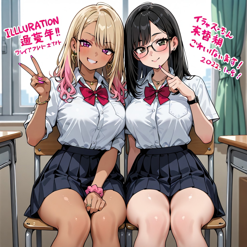 ギャルと委員長ベンチちちぷいMOKA | の人気AIイラスト・グラビア