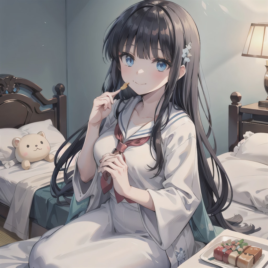 黒髪ロングで寝室の少女１７