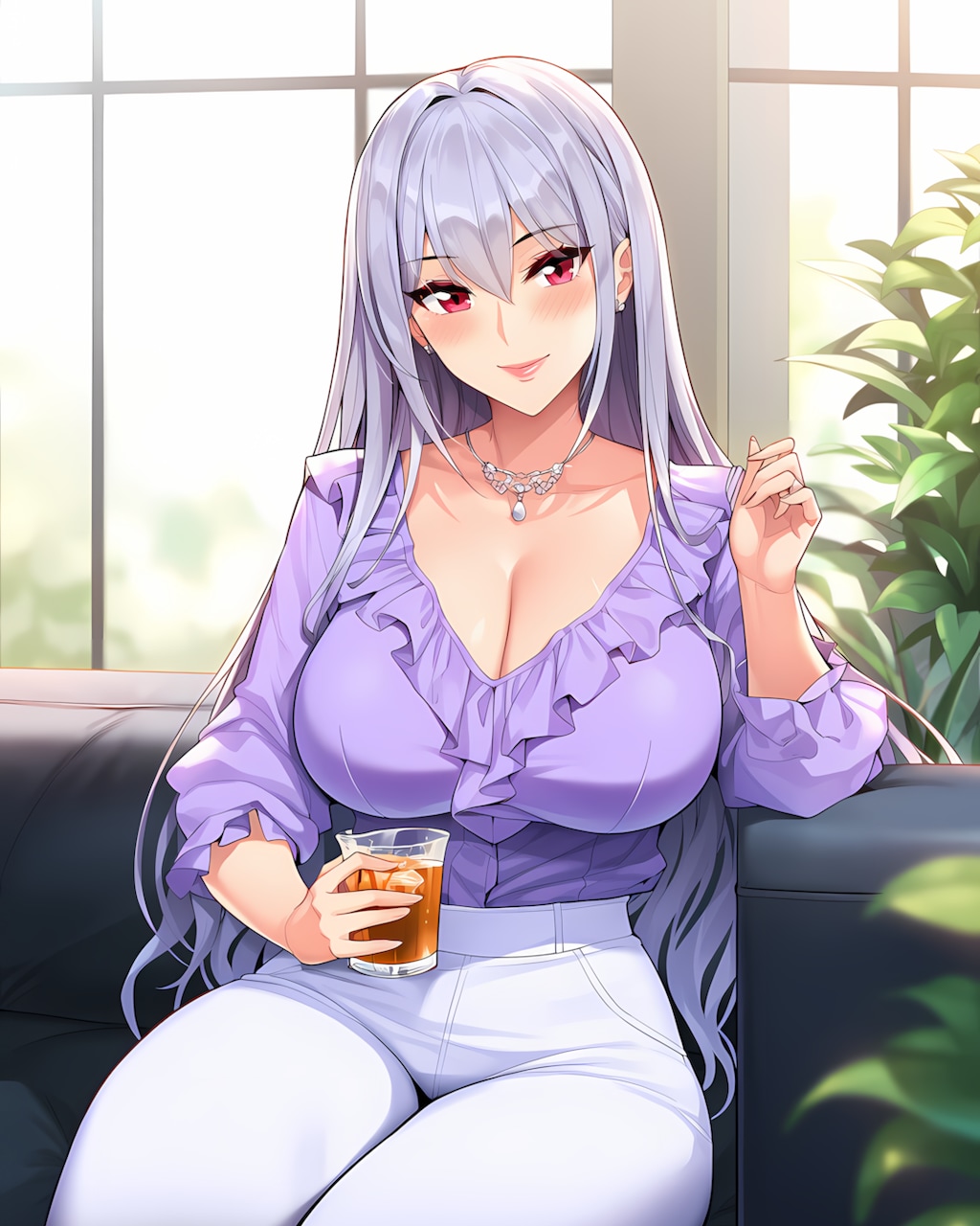 ☕️サロンで休憩中✨ミレナさんの上品ブラウススタイル