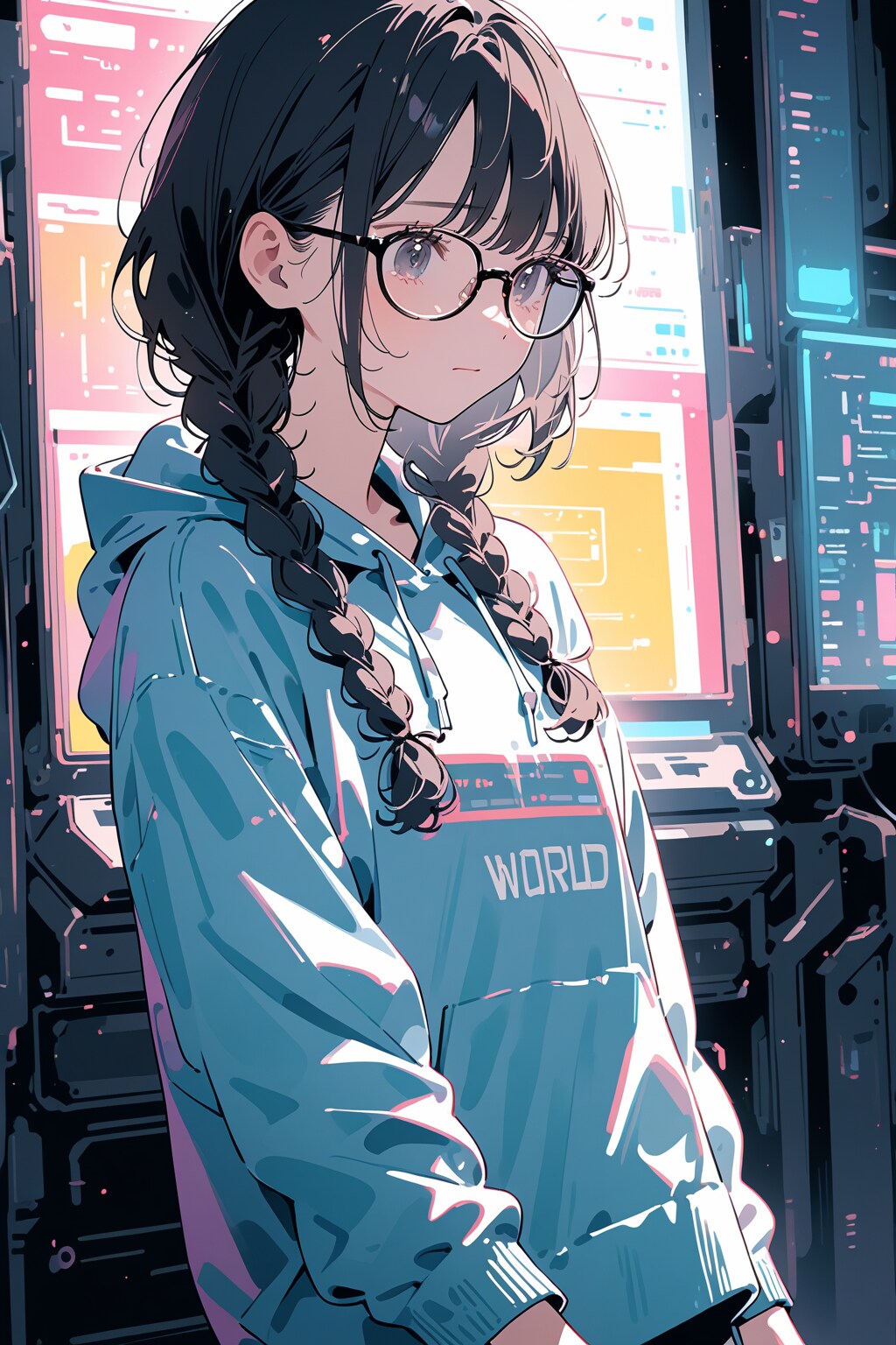 三つ編み眼鏡のパソコン大好き美少女 | の人気AIイラスト・グラビア