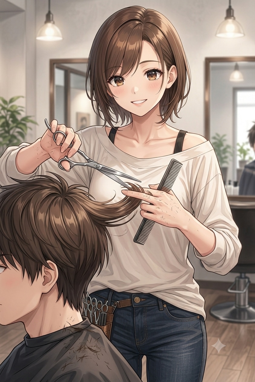 カットしている美容師さん