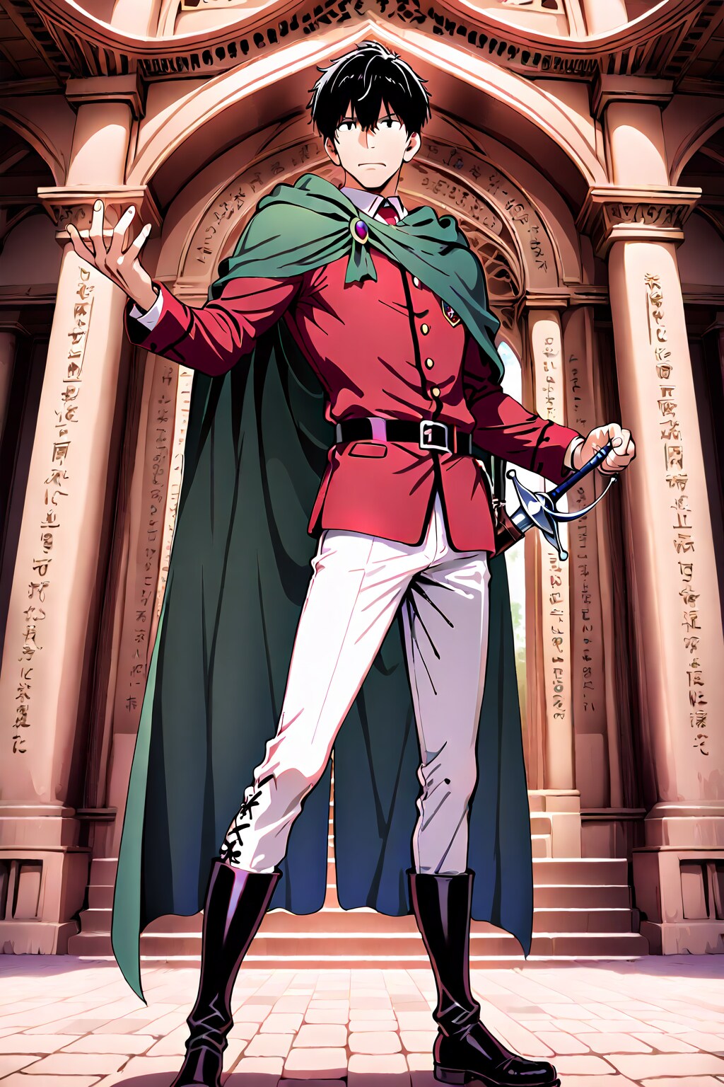 神殿の前,大型の男性魔法戦士4-1 | の人気AIイラスト・グラビア