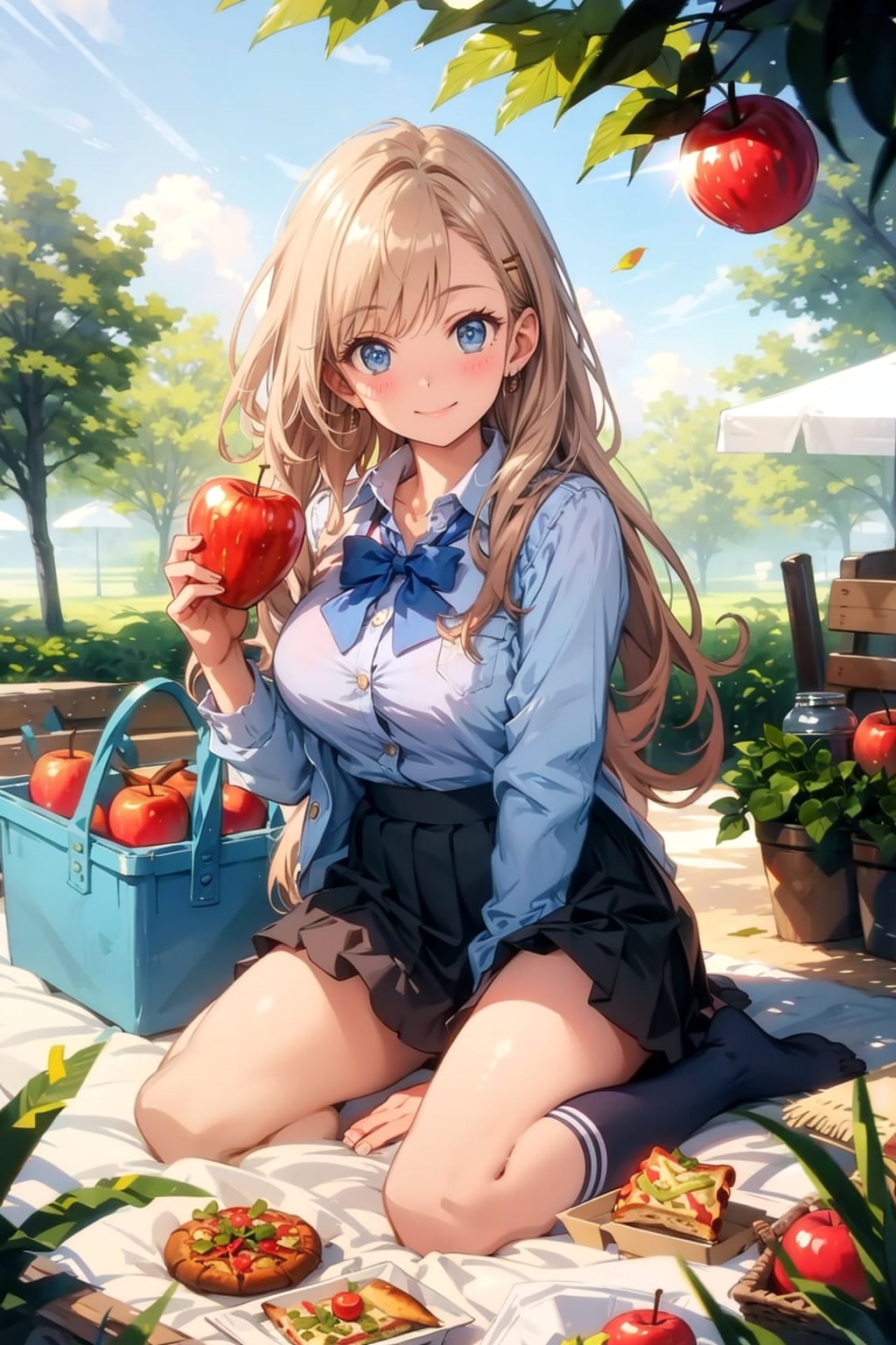 りんご園にピクニック