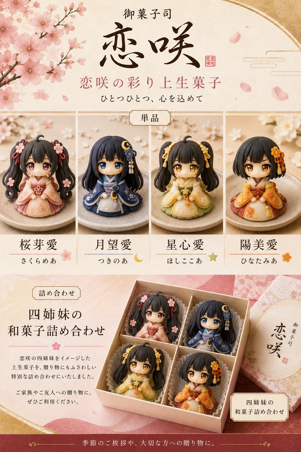 恋咲の彩り上生菓子