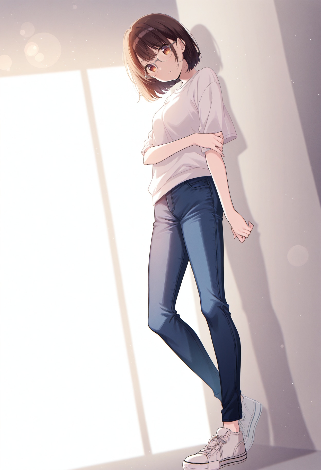 眼鏡っ子×白Tジーンズ | の人気AIイラスト・グラビア