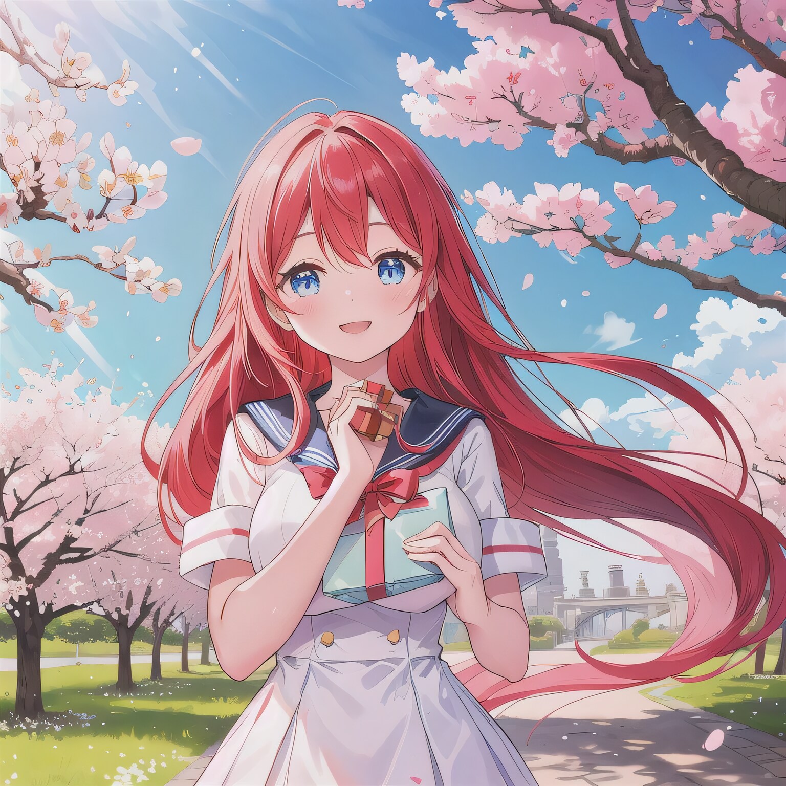 赤髪ロングでセーラー服の少女３ | の人気AIイラスト・グラビア