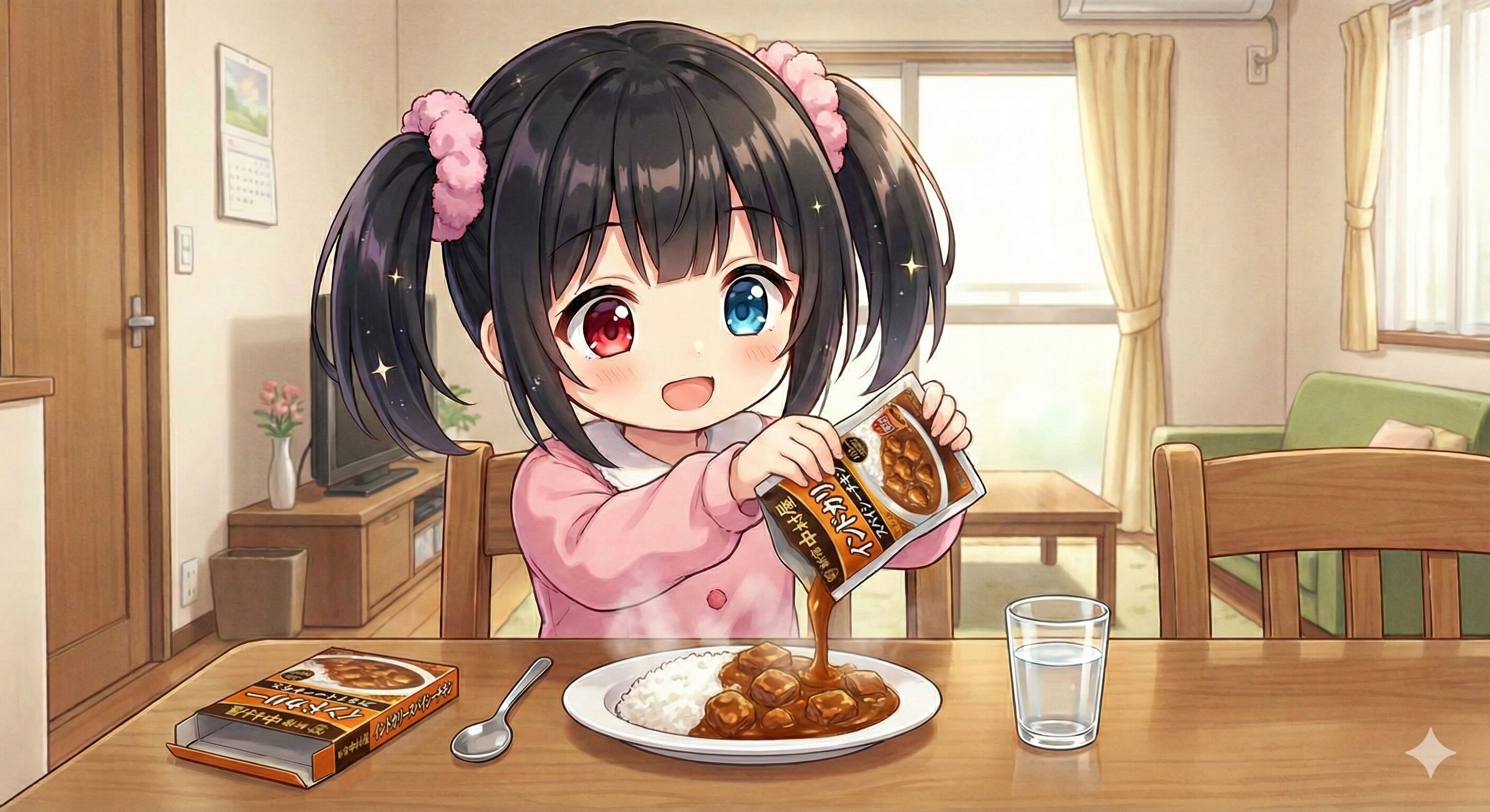 お昼ご飯はレトルトカレーです２(￣∇￣)ゞ
