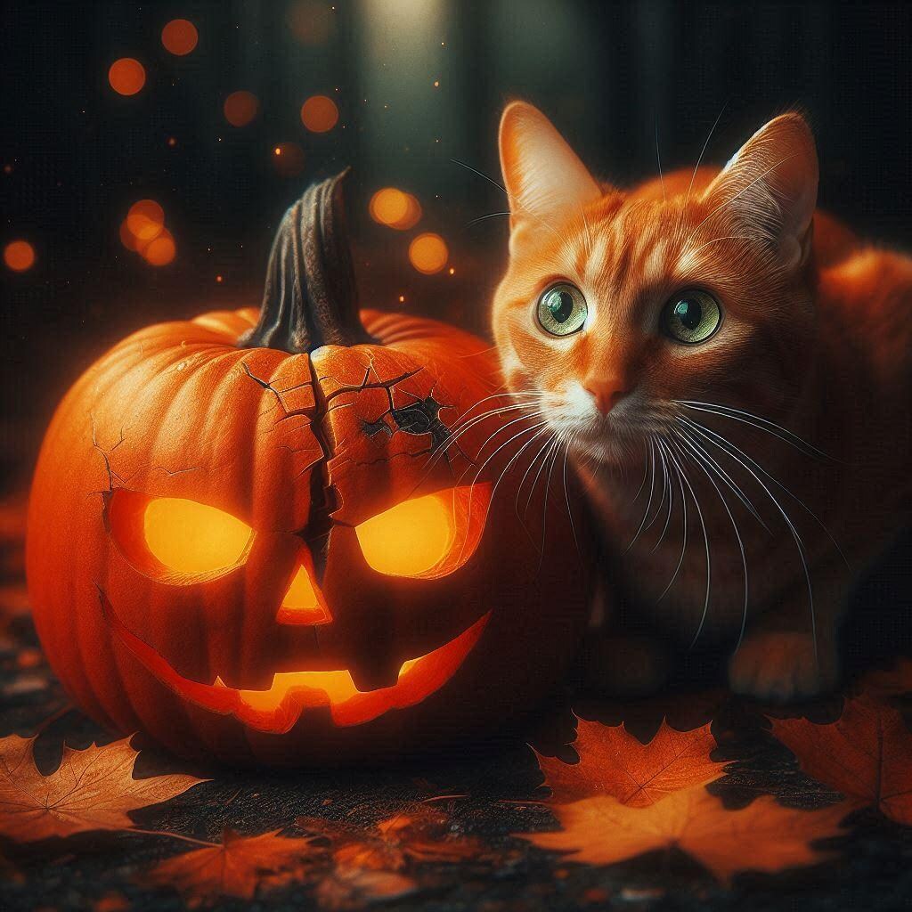 ハロウィンカボチャと猫
