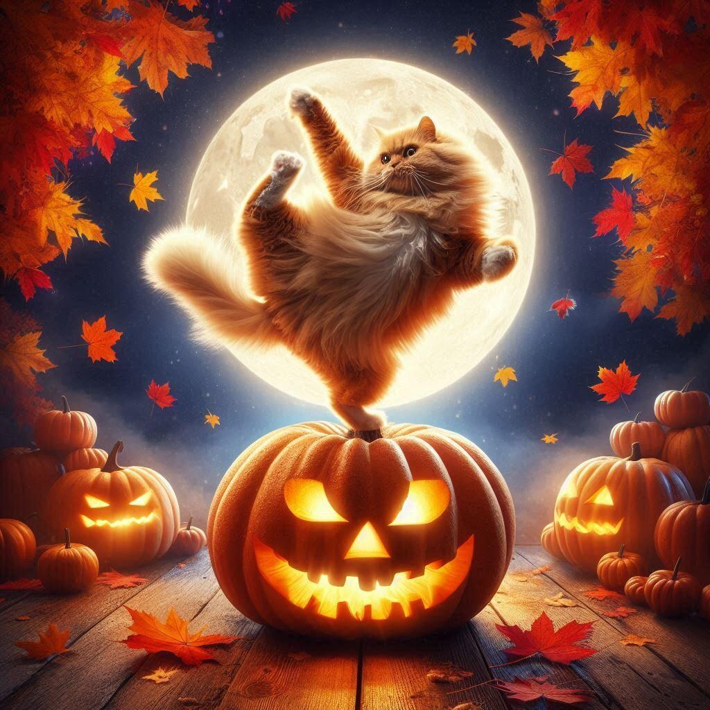 ハロウィンカボチャと猫