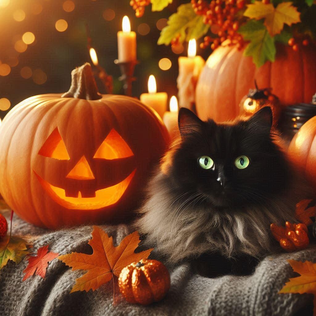 ハロウィンカボチャと猫