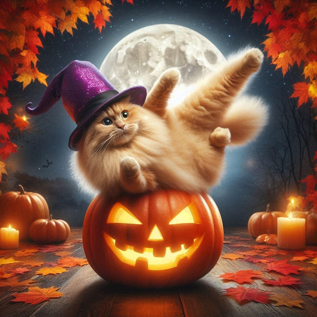 ハロウィンカボチャと猫