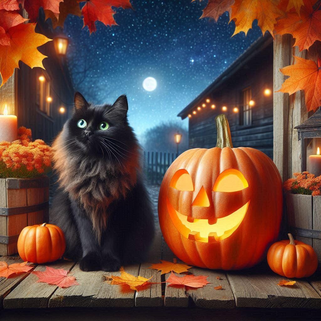 ハロウィンカボチャと猫