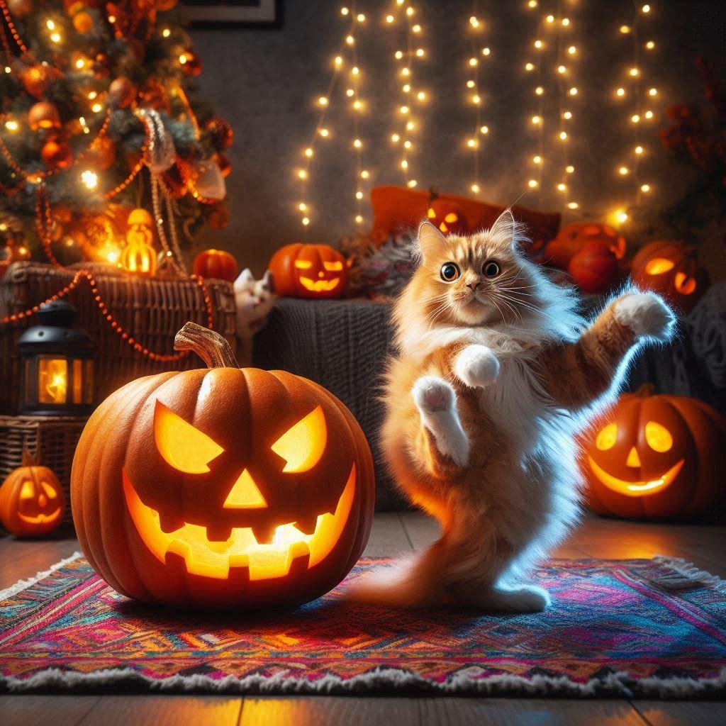 ハロウィンカボチャと猫