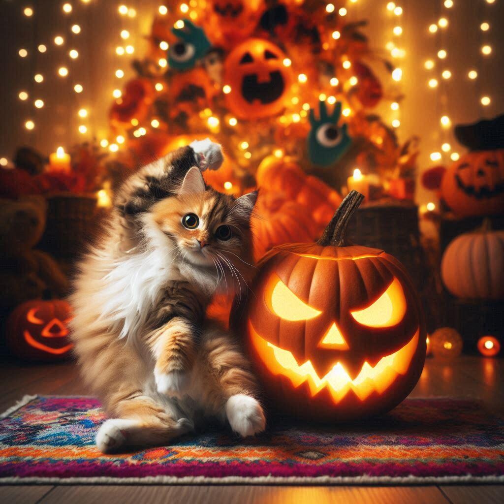ハロウィンカボチャと猫