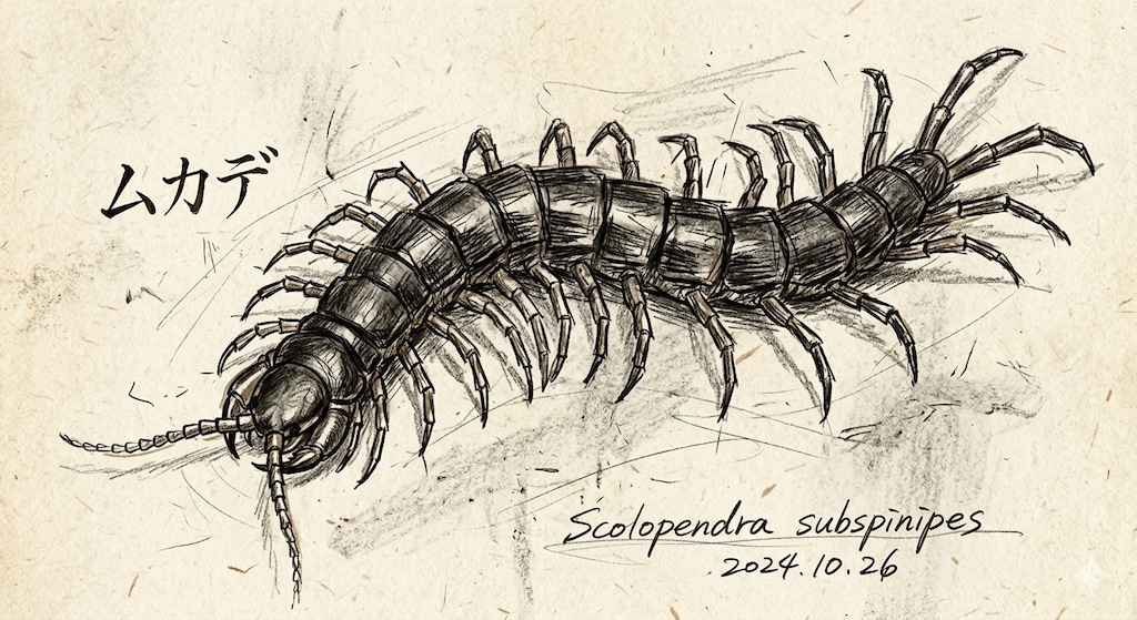 10.「む」→「ムカデ虫(むかでむし)」HD,Y、K　（黒猫）