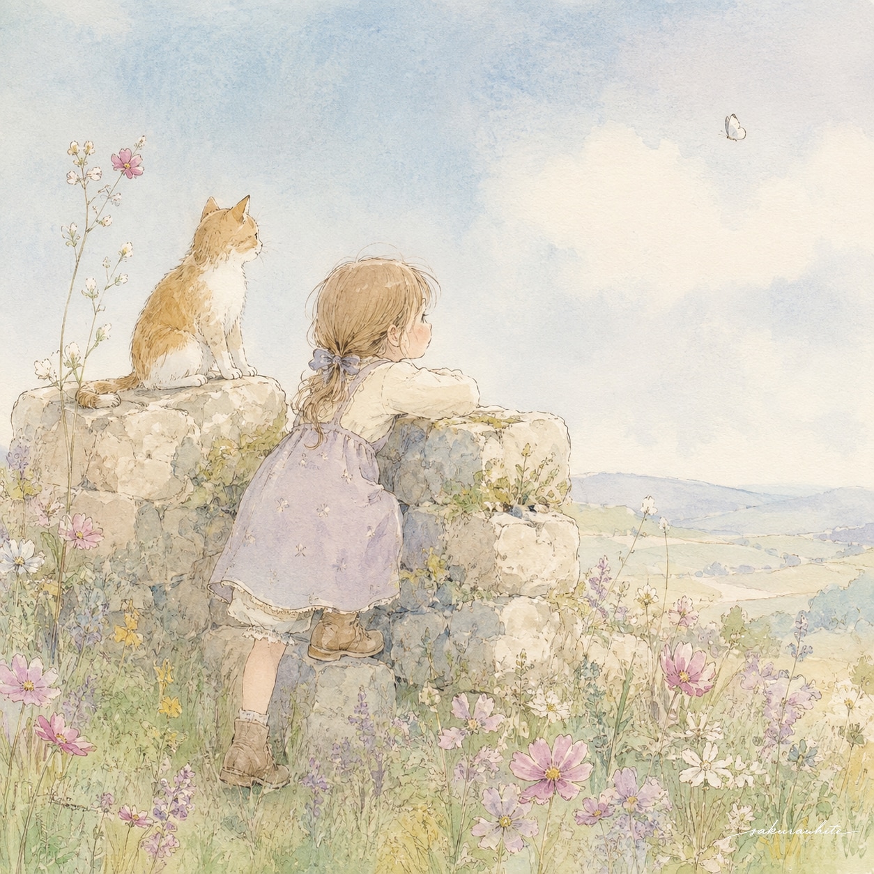猫と花と