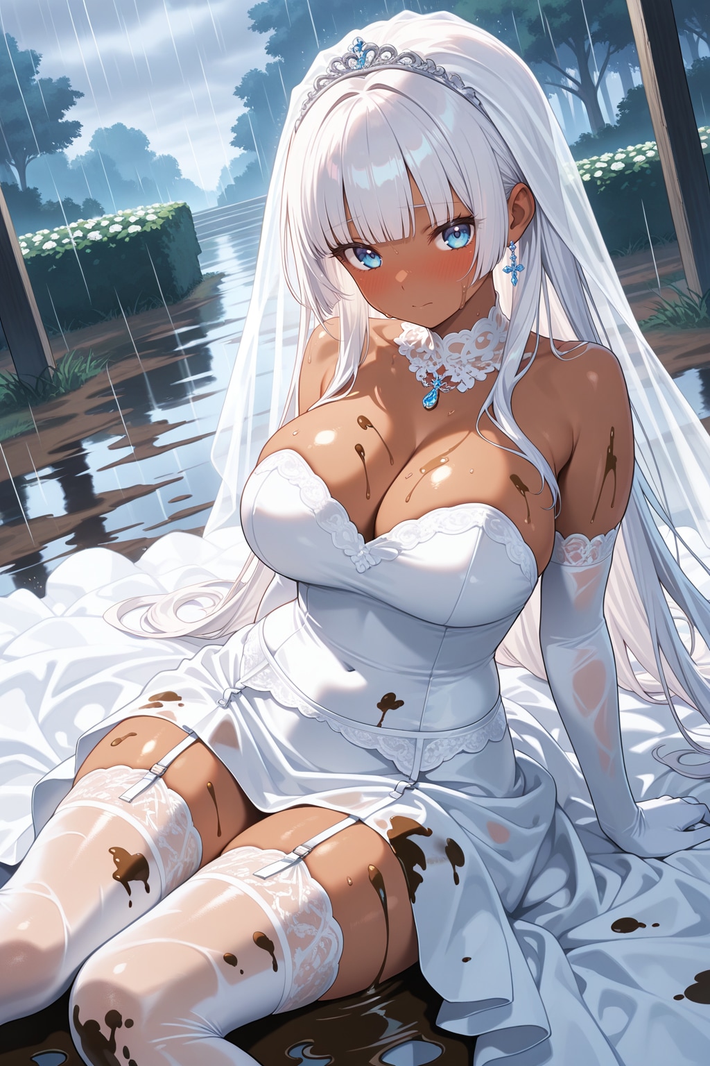 ダーリン…大事なウェディングドレスを、雨でこんなに泥だらけにしちゃって…これから結婚式、どうしよう…？