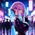 夜のネオン街にたたずむ少女 2枚目