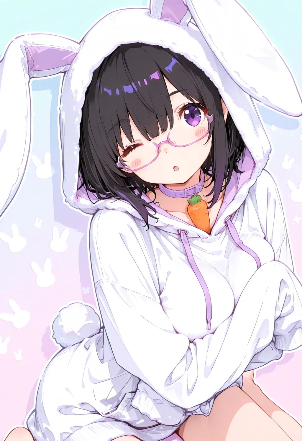 萌え袖うさ耳パーカーの眼鏡っ娘