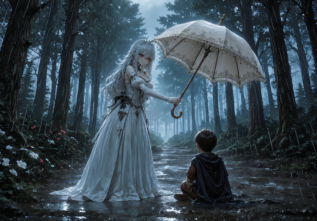 雨の森で、君を守る