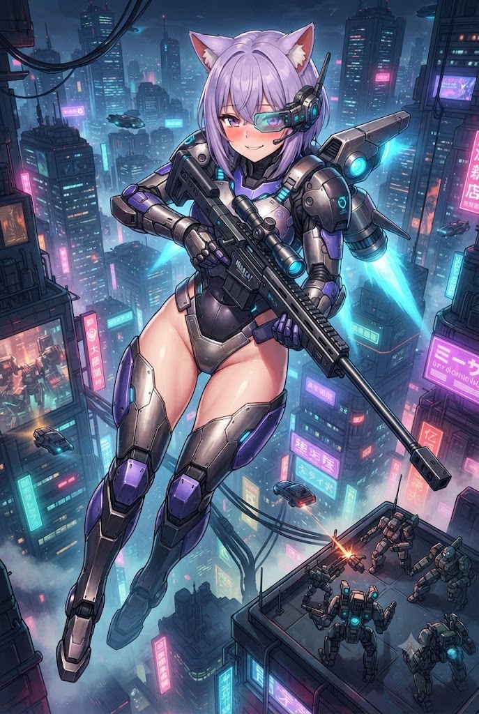 上空から狙撃しようとするメカ娘のシス | の人気AIイラスト・グラビア