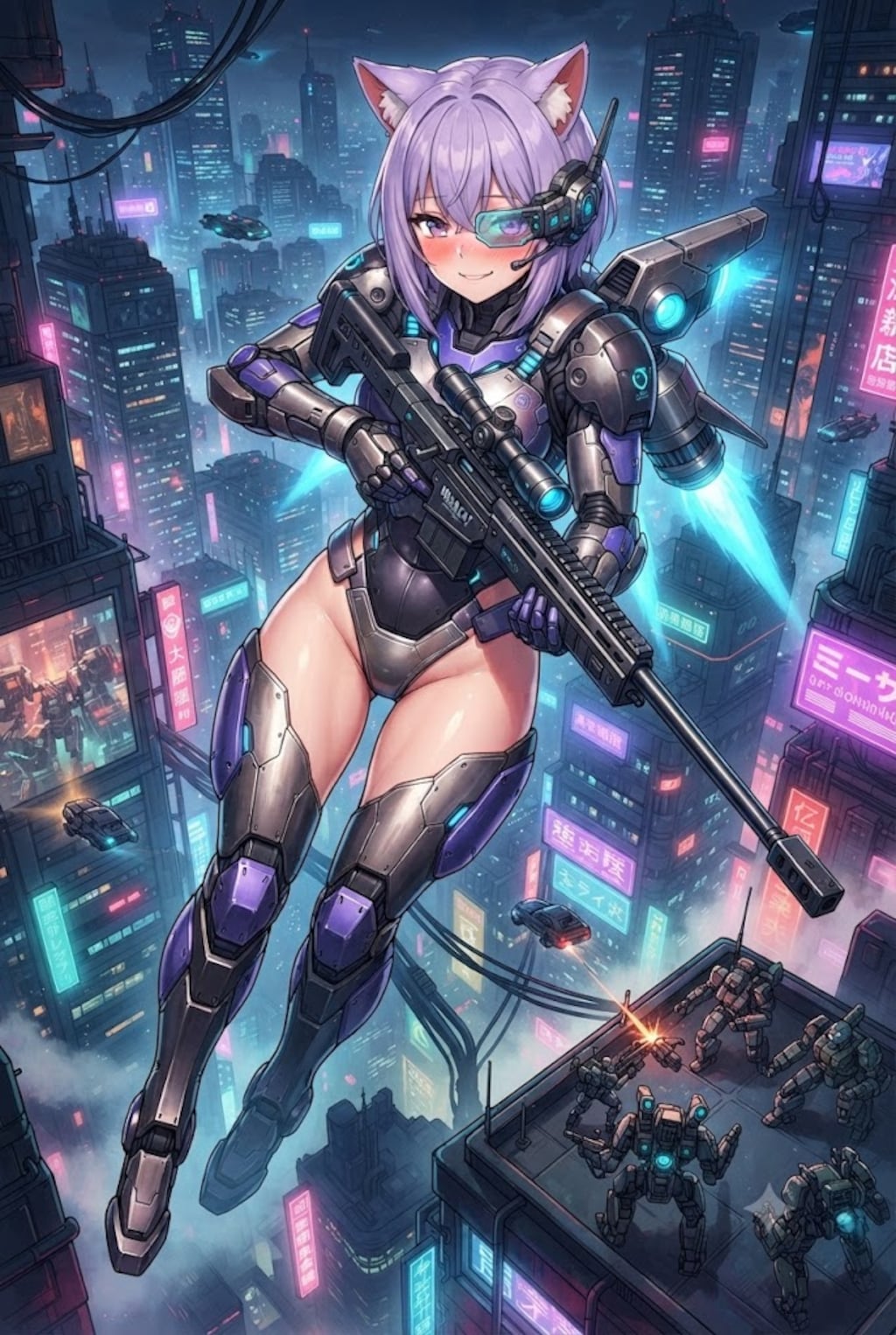上空から狙撃しようとするメカ娘のシス