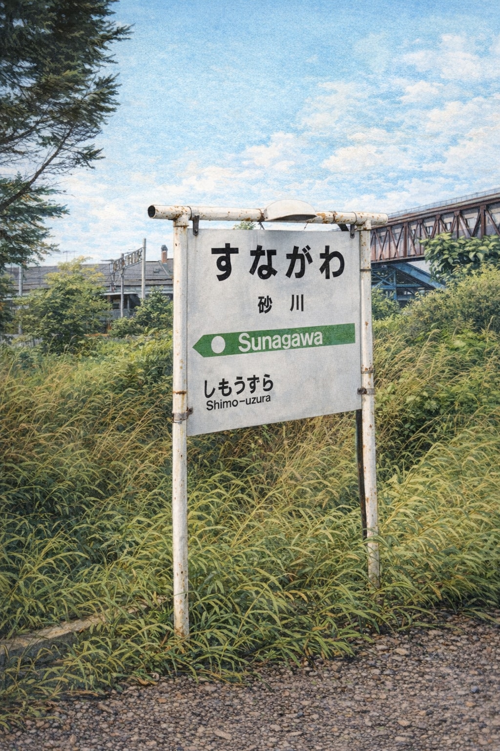 鉄道廃線跡　砂川駅上砂川支線ホームの駅名標