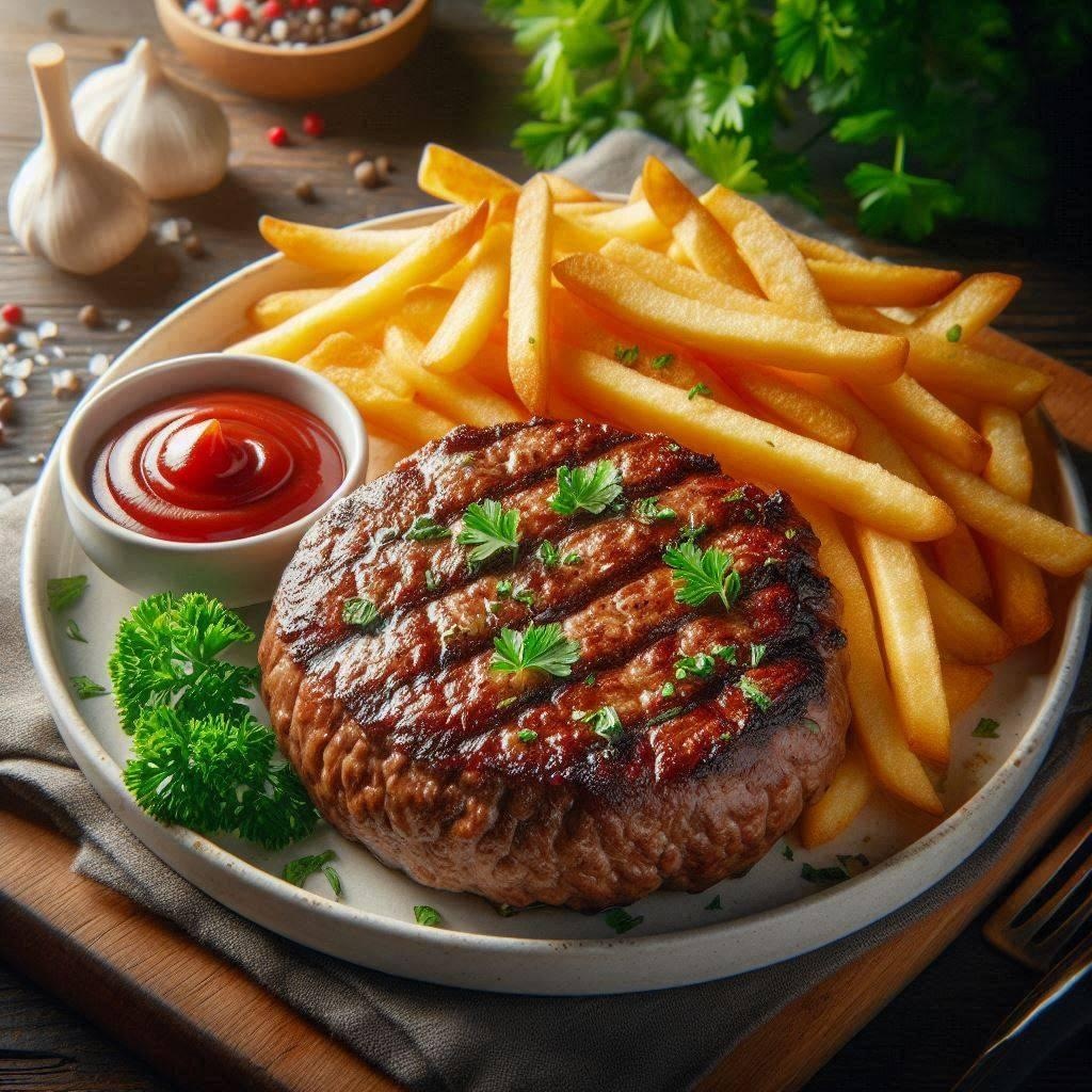 ハンバーグとフライドポテト