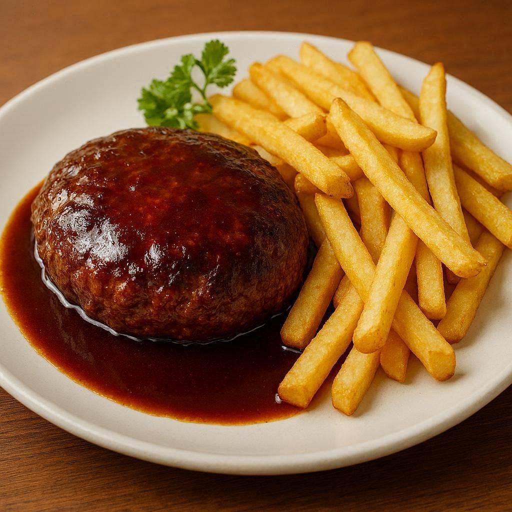 ハンバーグとフライドポテト