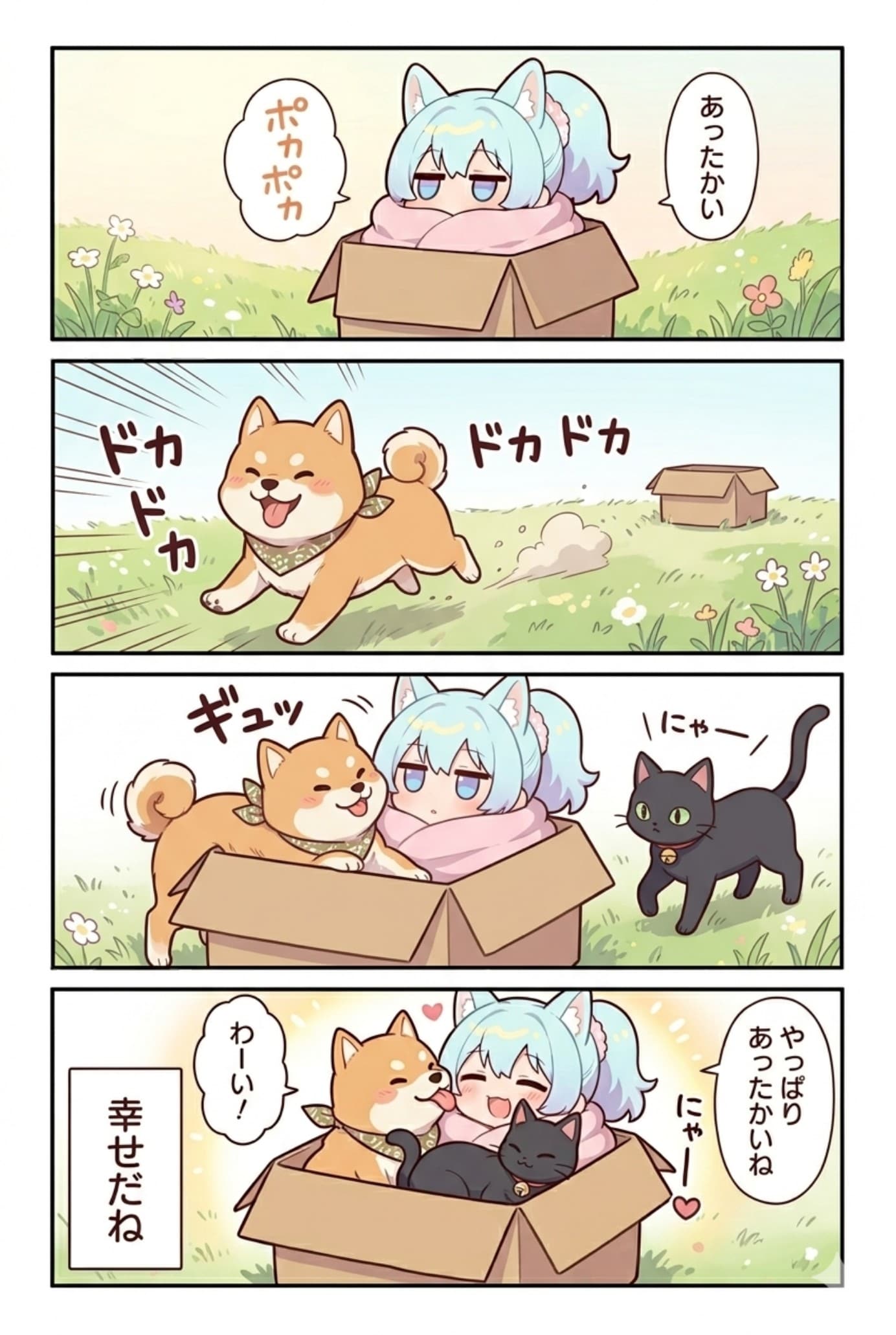 黒猫と柴犬と女の子