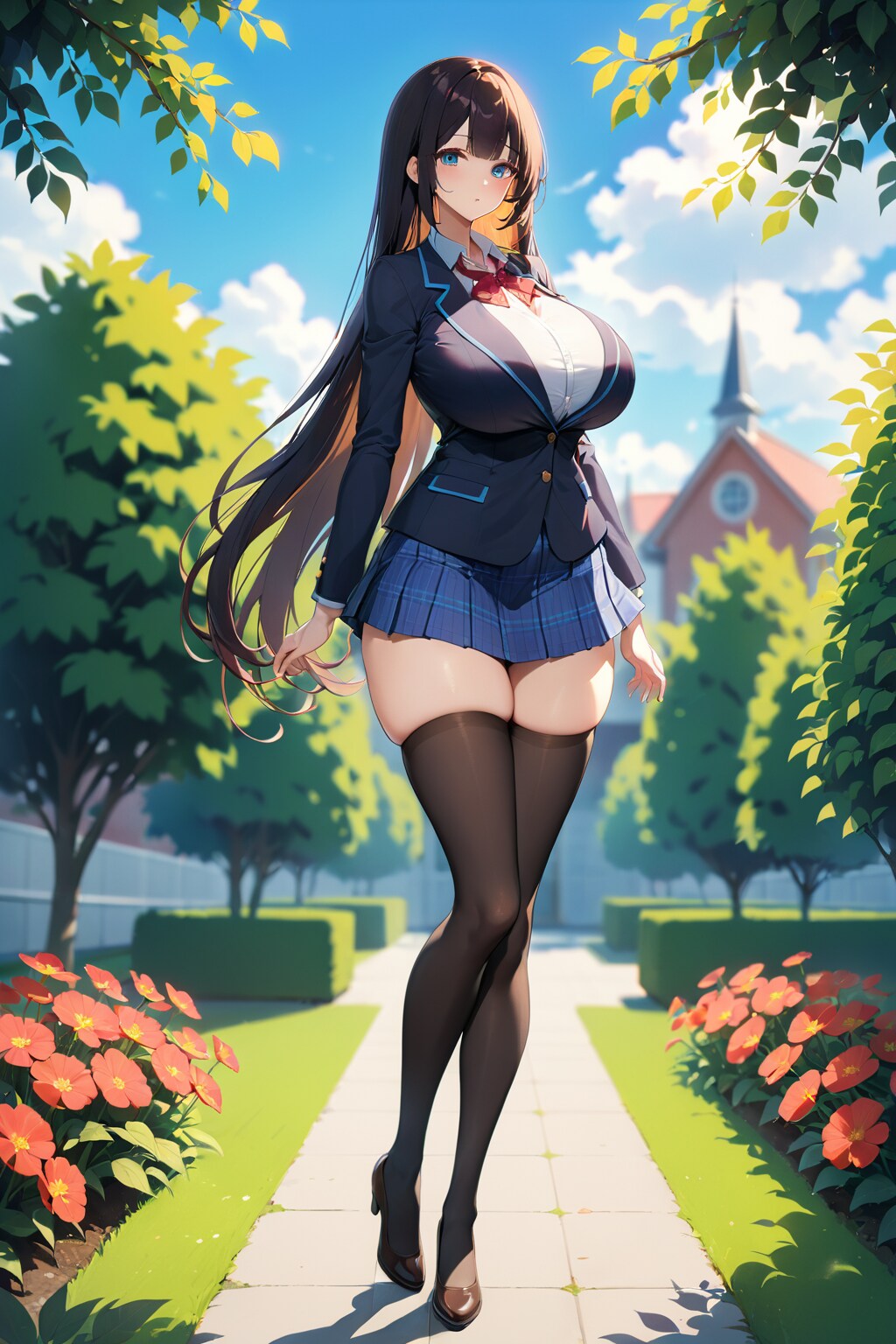 制服姿の黒髪ロング
