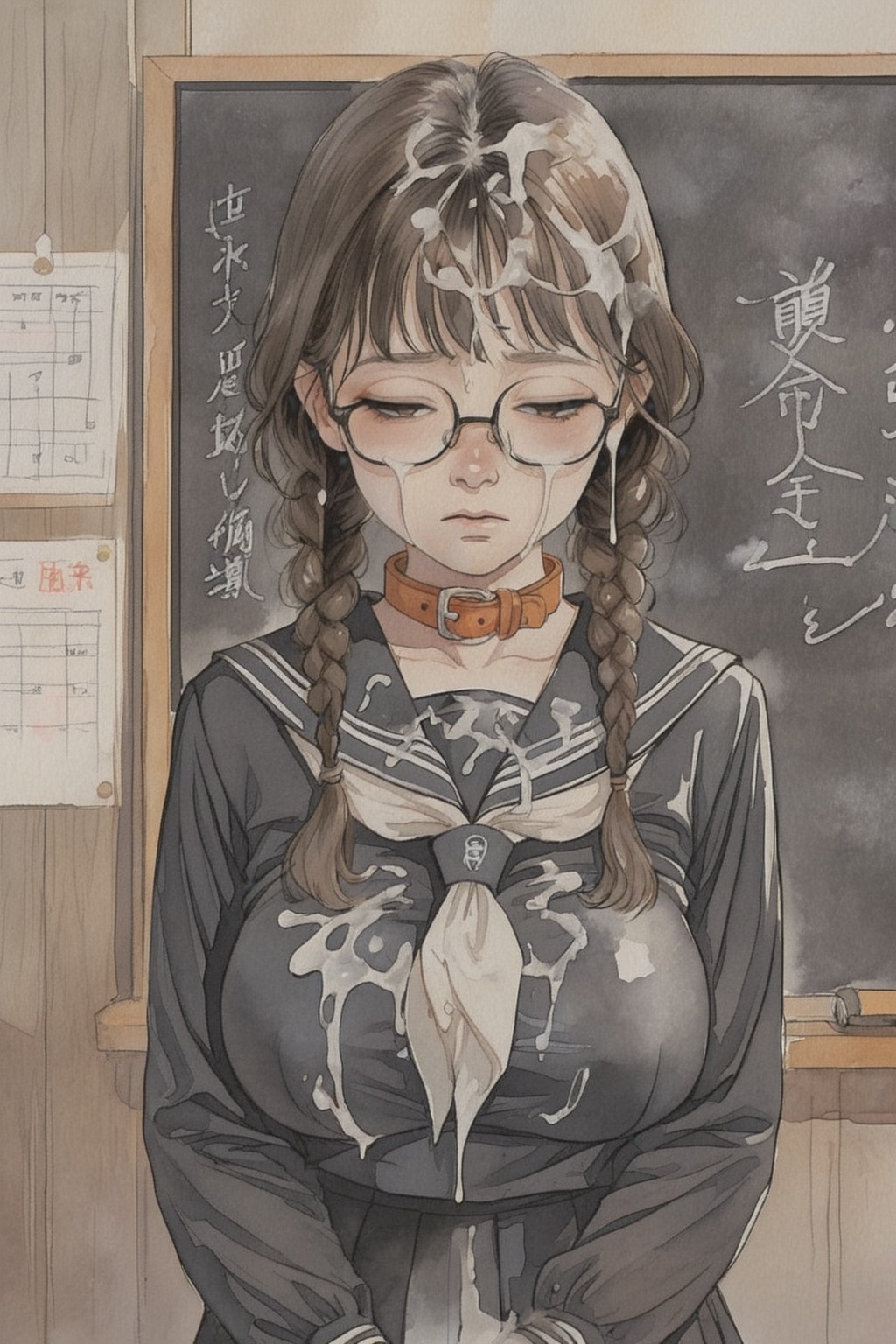 巨乳三つ編みメガネっ娘の肉便器さん
