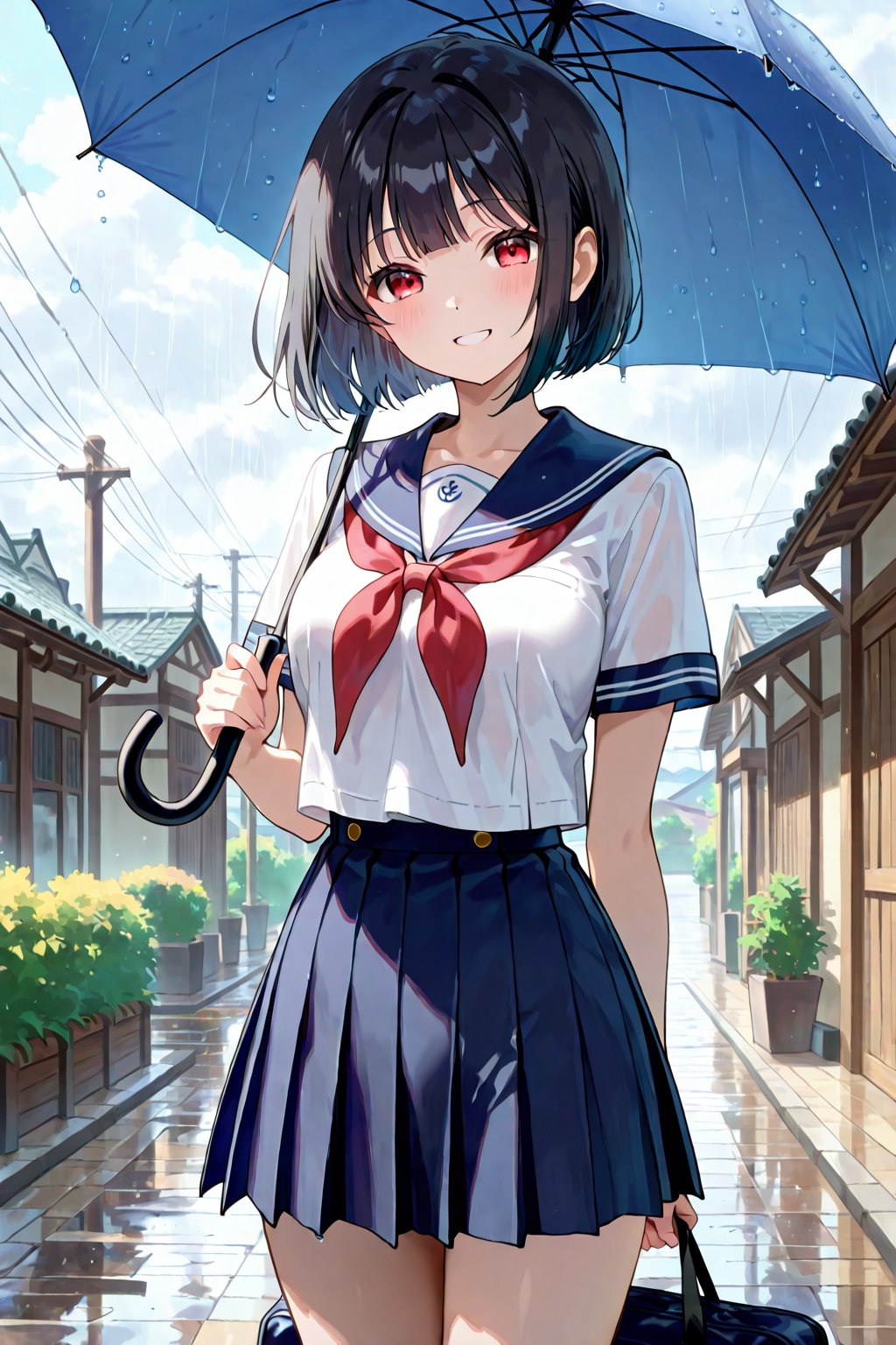 セーラー服と雨 | の人気AIイラスト・グラビア
