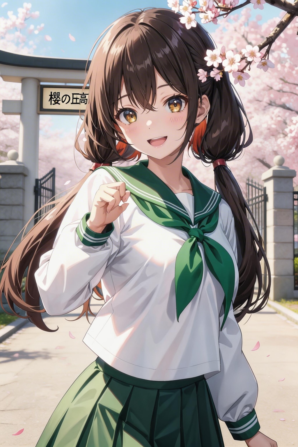 V4B+αで絵海ちゃん(制服と桜咲く入学式の学校)