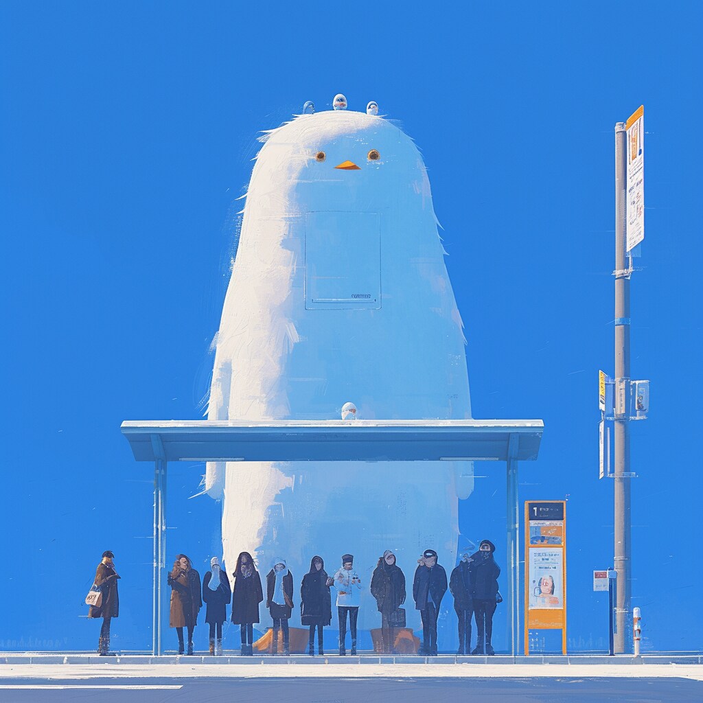 バスを待つ人々