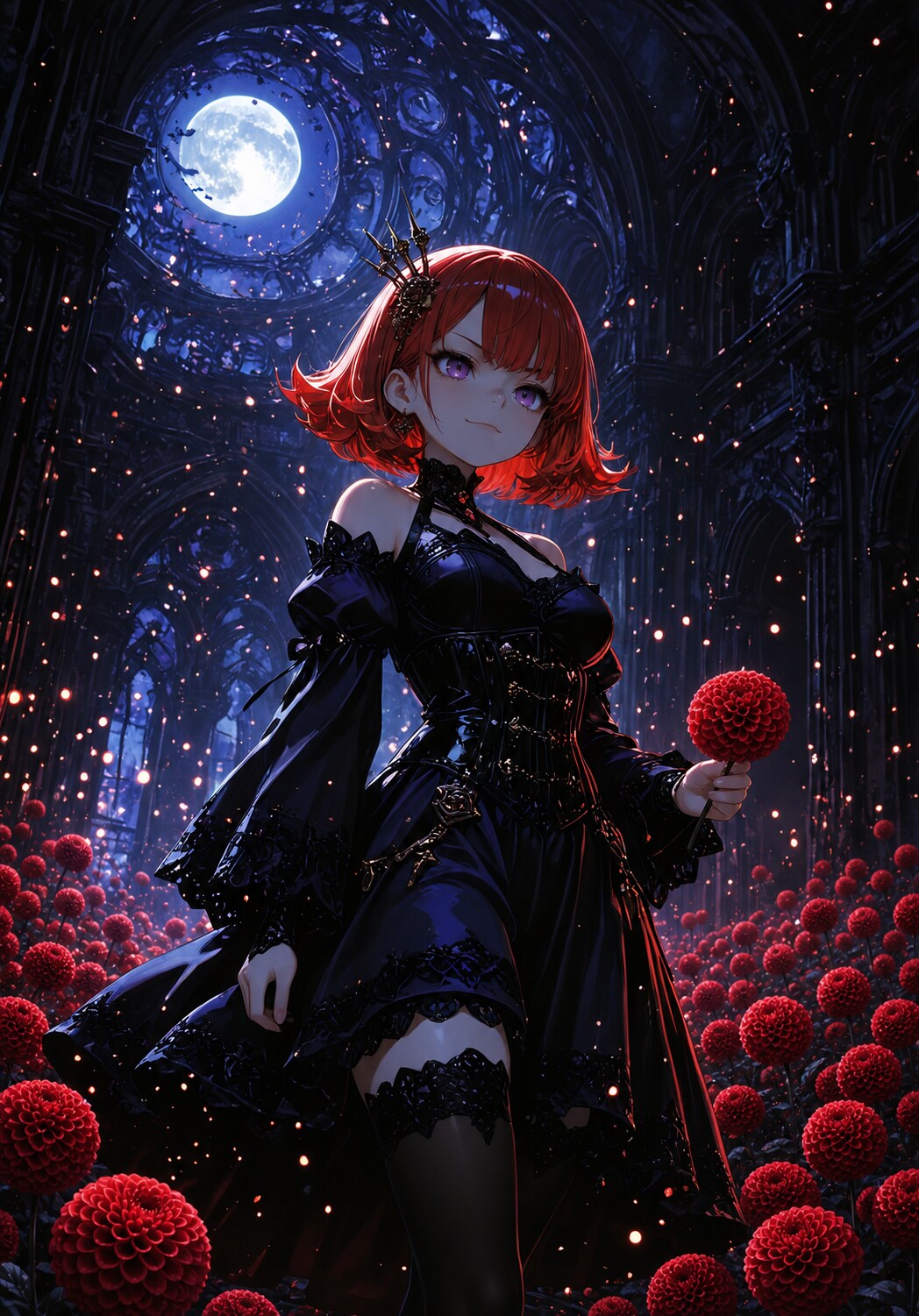月下に咲く紅のダリア | の人気AIイラスト・グラビア