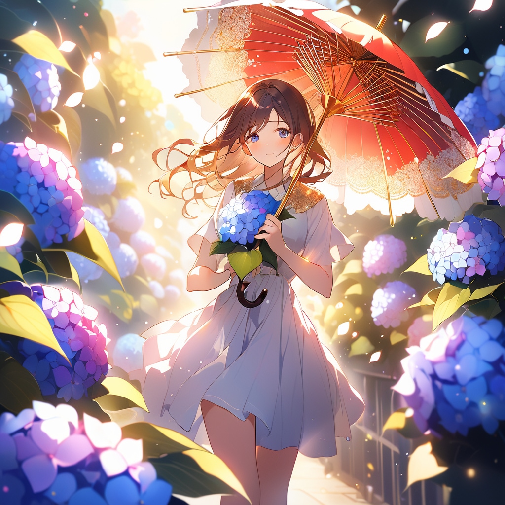 光と紫陽花と番傘？と