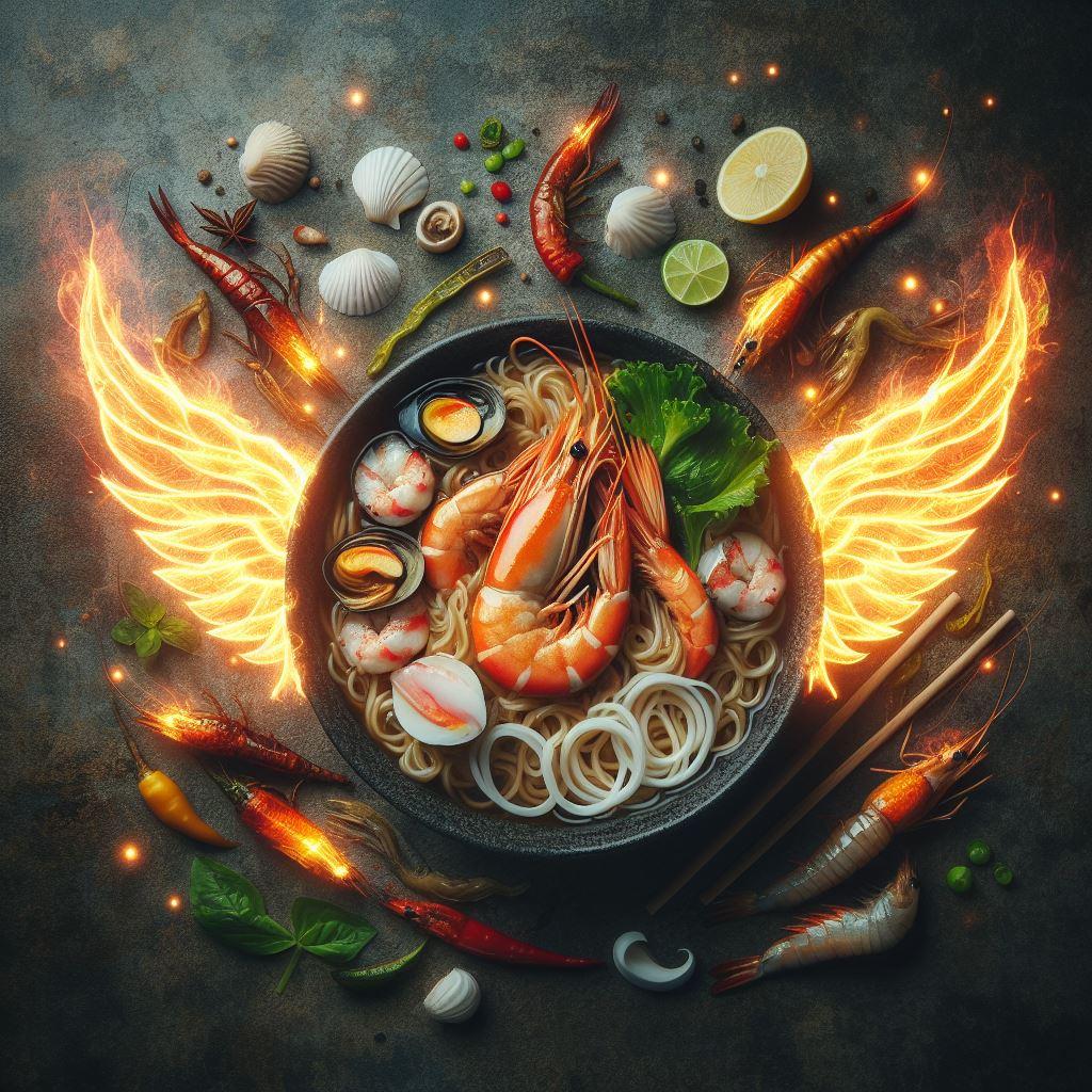 翼を授けられたseafood noodle